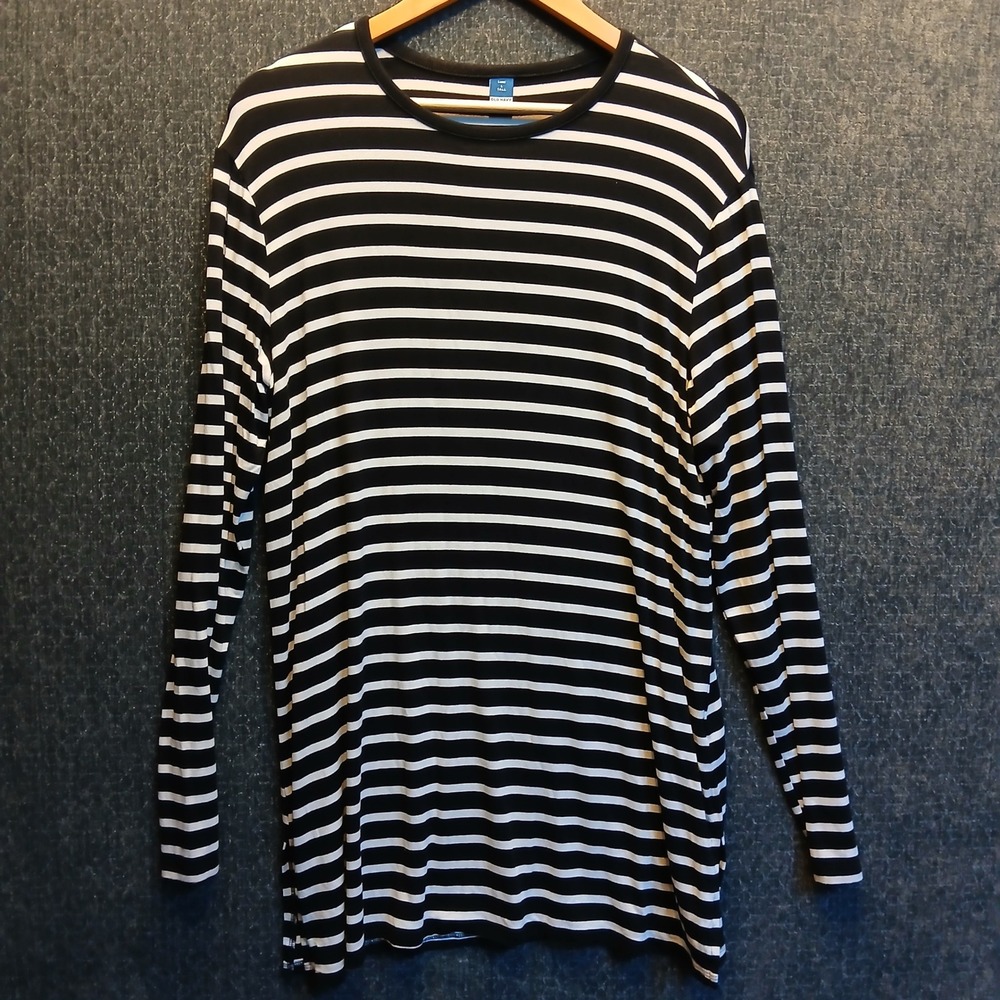 Old Navy Luxe Long Sleeve Striped Tee Black White Large Tall